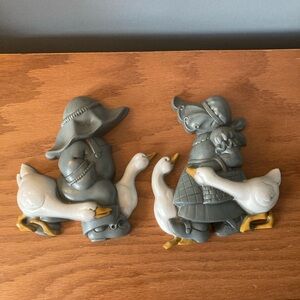 1975 Homco Burwood, plastic duck boy, and girl wall hangings